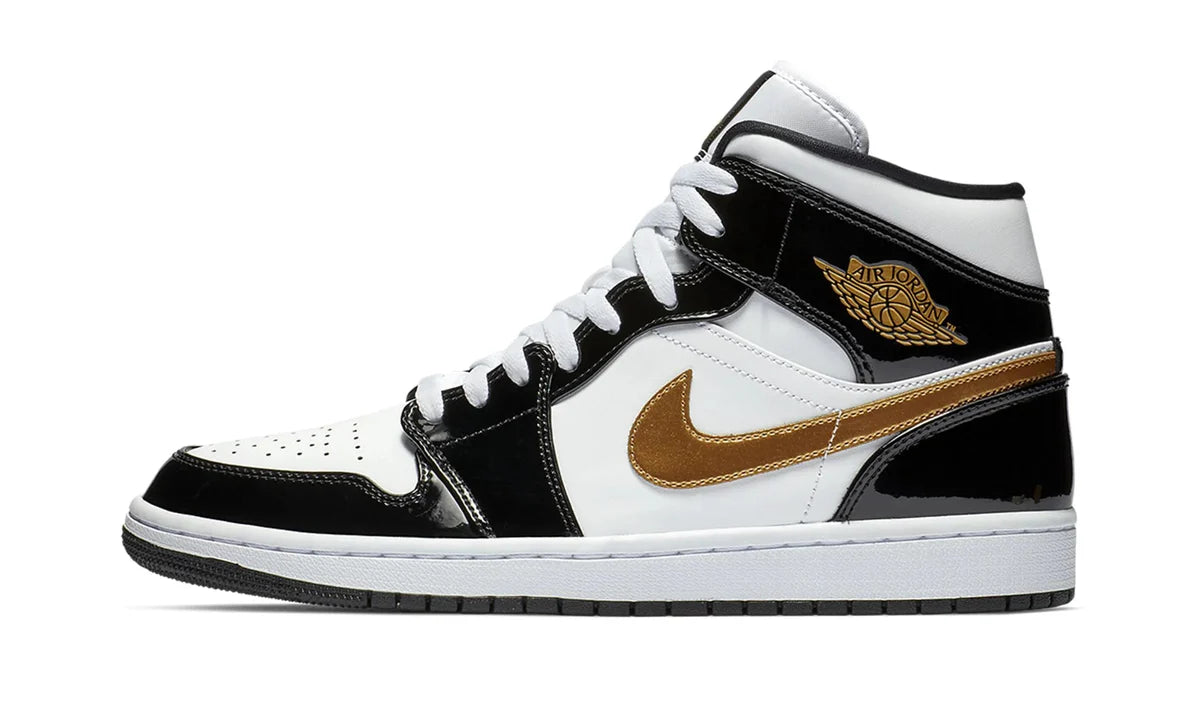 Air Jordan 1 Mid Patent Black White Gold -852542-007-JHypes