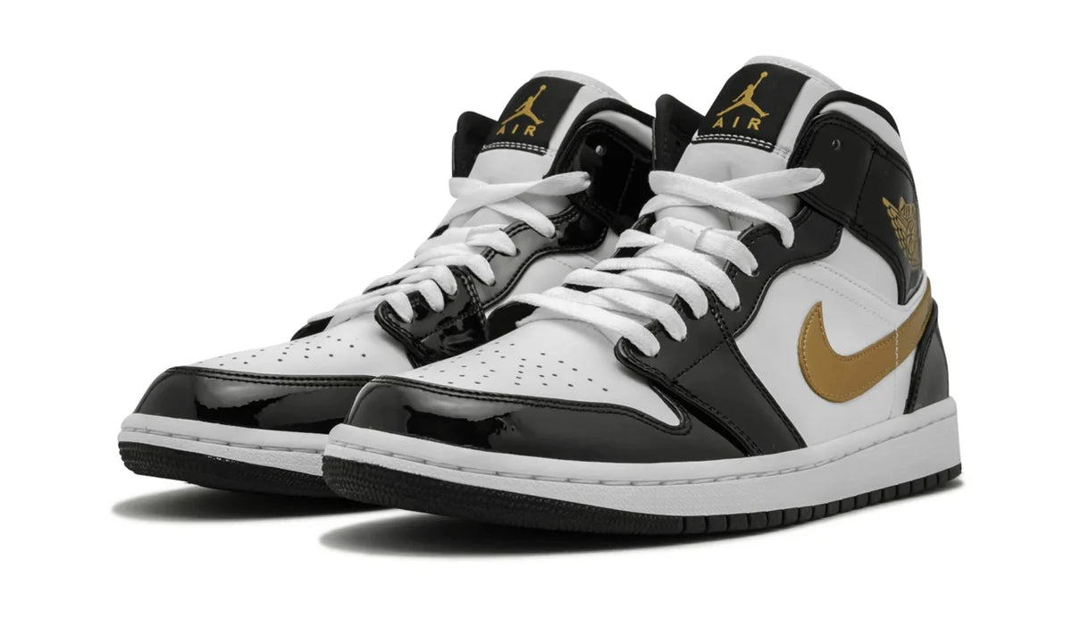 Air Jordan 1 Mid Patent Black White Gold -852542-007-sneaker JHypes