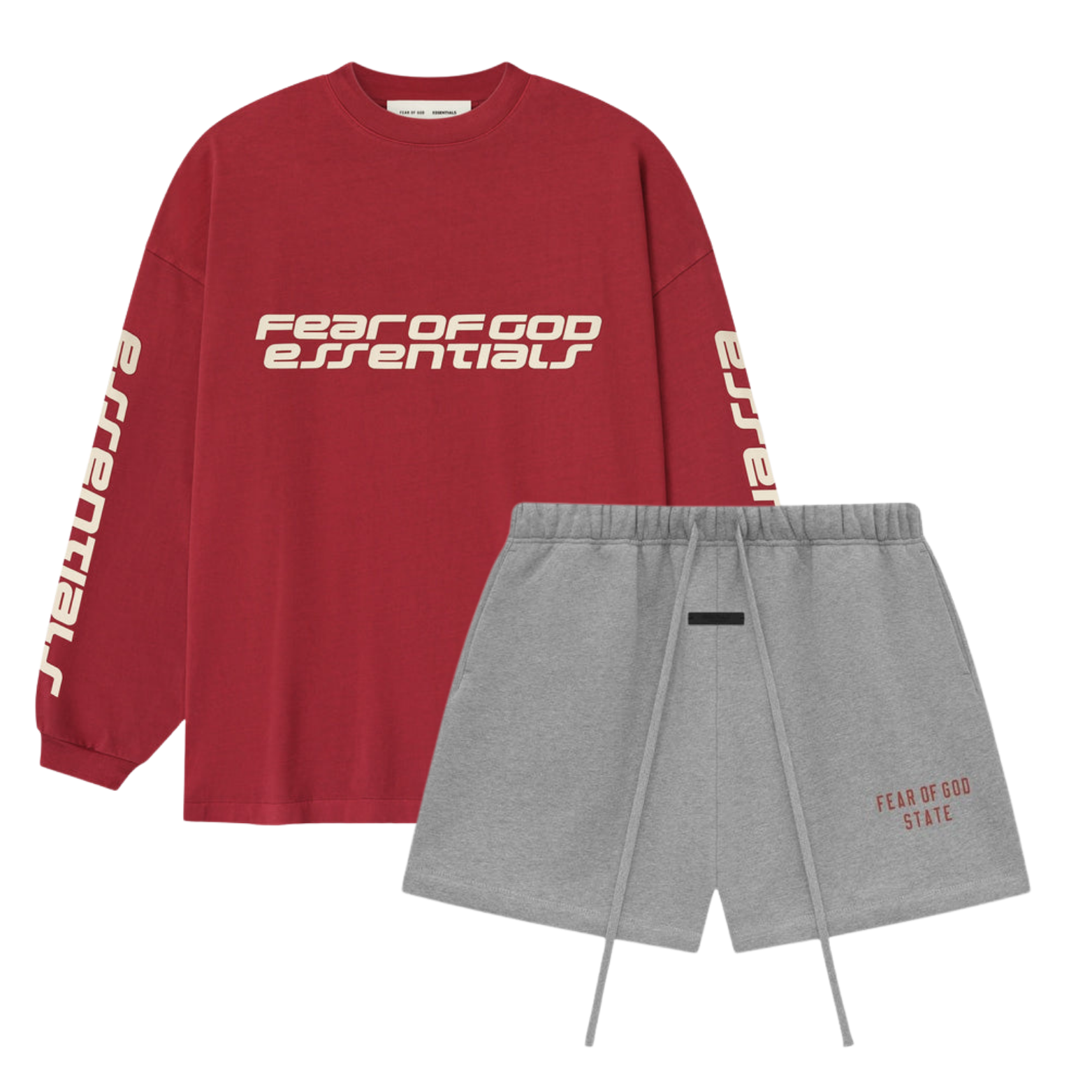 Fear of God Essentials 90s Longsleeve Crimson + Dark Heather Korte Broek