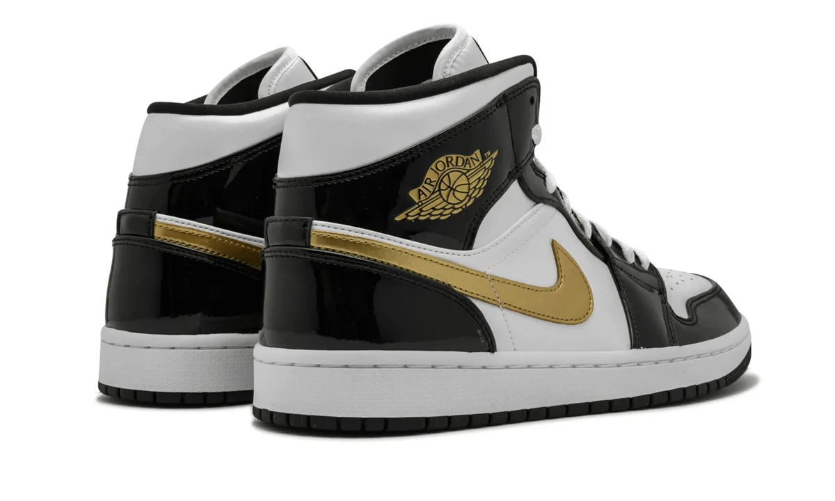 Air Jordan 1 Mid Patent Black White Gold -852542-007-sneakers JHypes