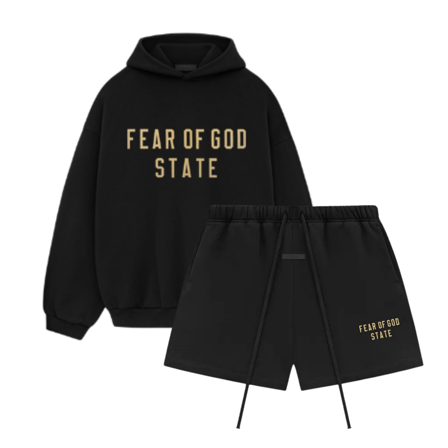 Fear of God Essentials FW24 Black Yellow Hoodie + Black Yellow Korte Broek